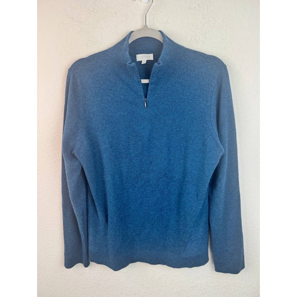 Kinross Cashmere 100% Cashmere Quarter Zip Sweater Men's XL Blue Quiet Luxury